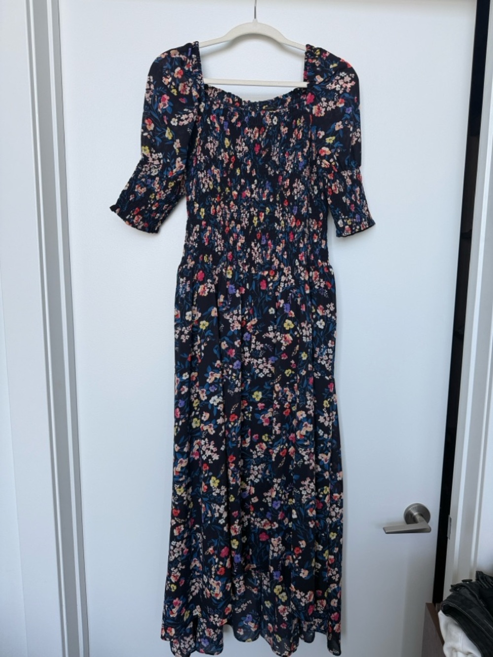Ann Taylor Navy Floral Smocked Maxi Dress